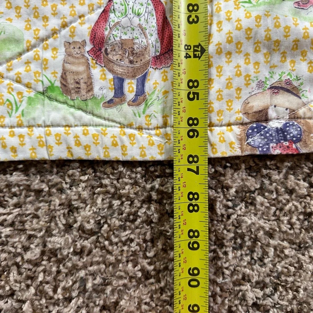 Vintage Holly Hobbie Fabric Quilt Twin‎ Children Playing Yellow Floral Pattern